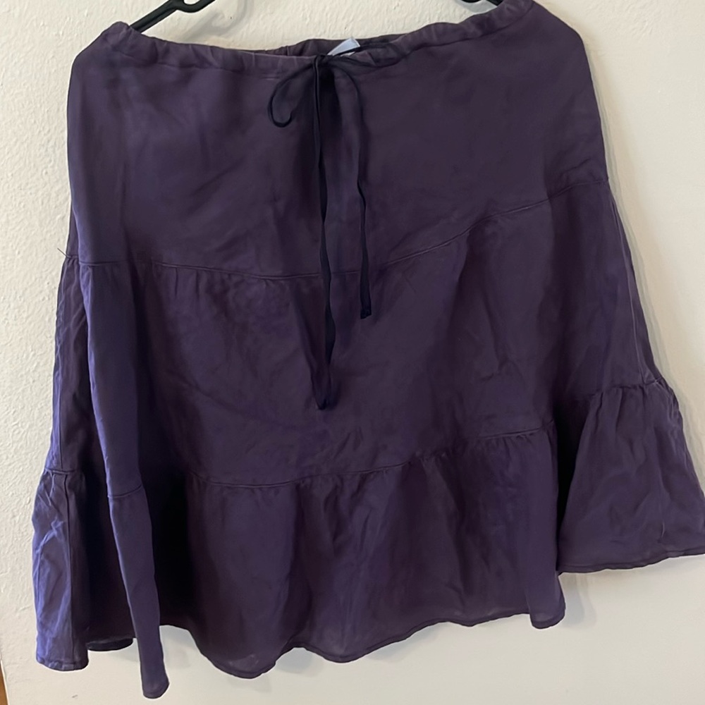 Allen Allen purple linen drawstring tiered skirt, size small